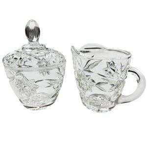 Vintage Anchor Hocking Cut Glass Sugar and Creamer set